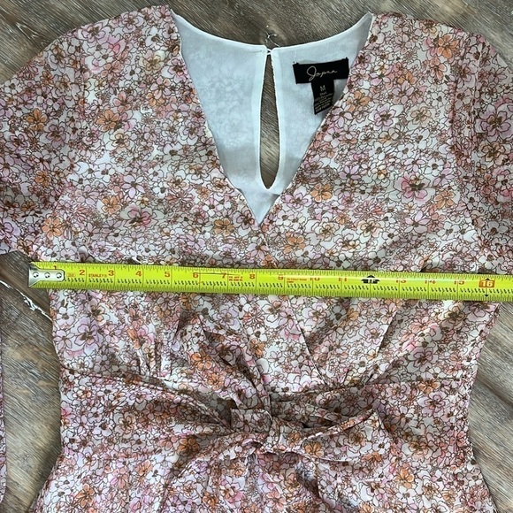 Japna Floral Faux Wrap Chiffon Dress Womens Size Medium Tiered Long Sleeves Pink - Picture 15 of 16